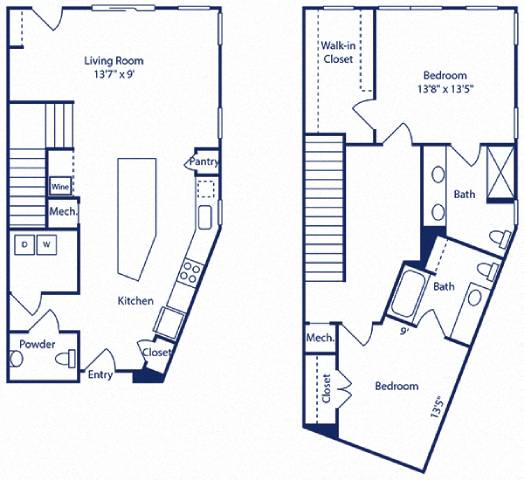 two floor plans of a house with different floors