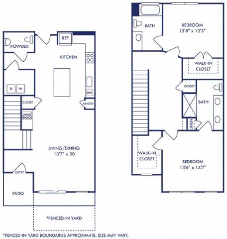 two floor plan of a house with two bedrooms and two bathrooms