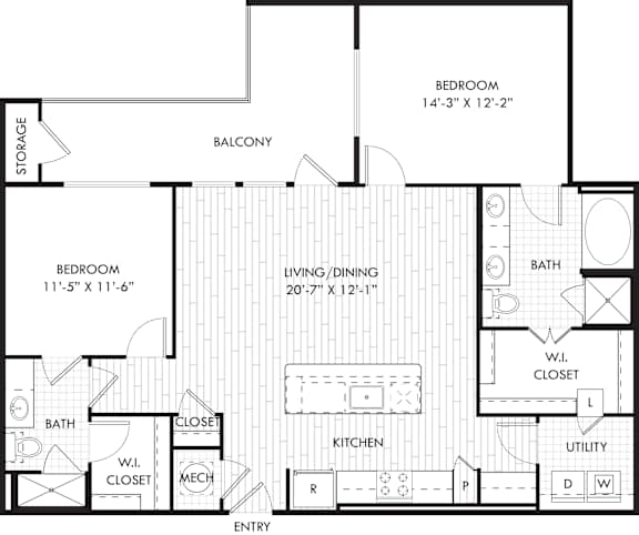 A black and white image of a floor plan for a home with labeled rooms.