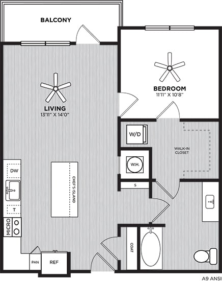 the rose 1 bedroom floorplan