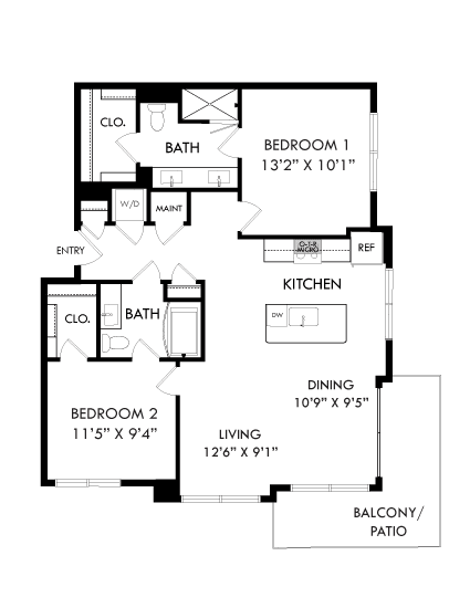 A floor plan of a house with labeled rooms and dimensions.