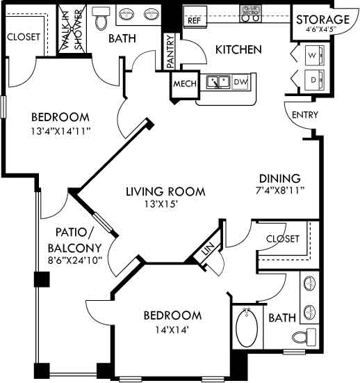 A black and white floor plan of a house with labeled rooms.