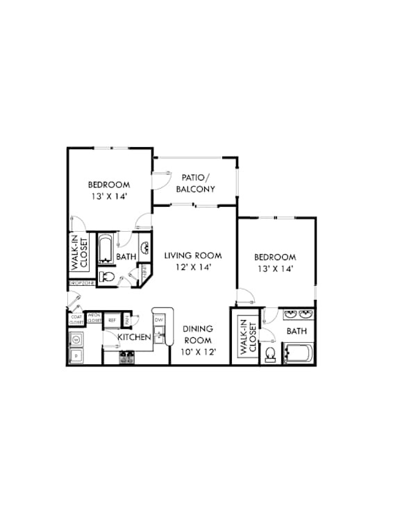 A floor plan of a two bedroom apartment.