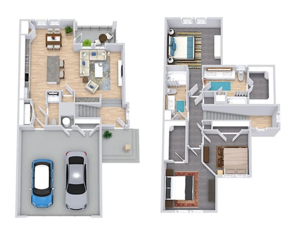 the floor plan of a house with a car in the garage