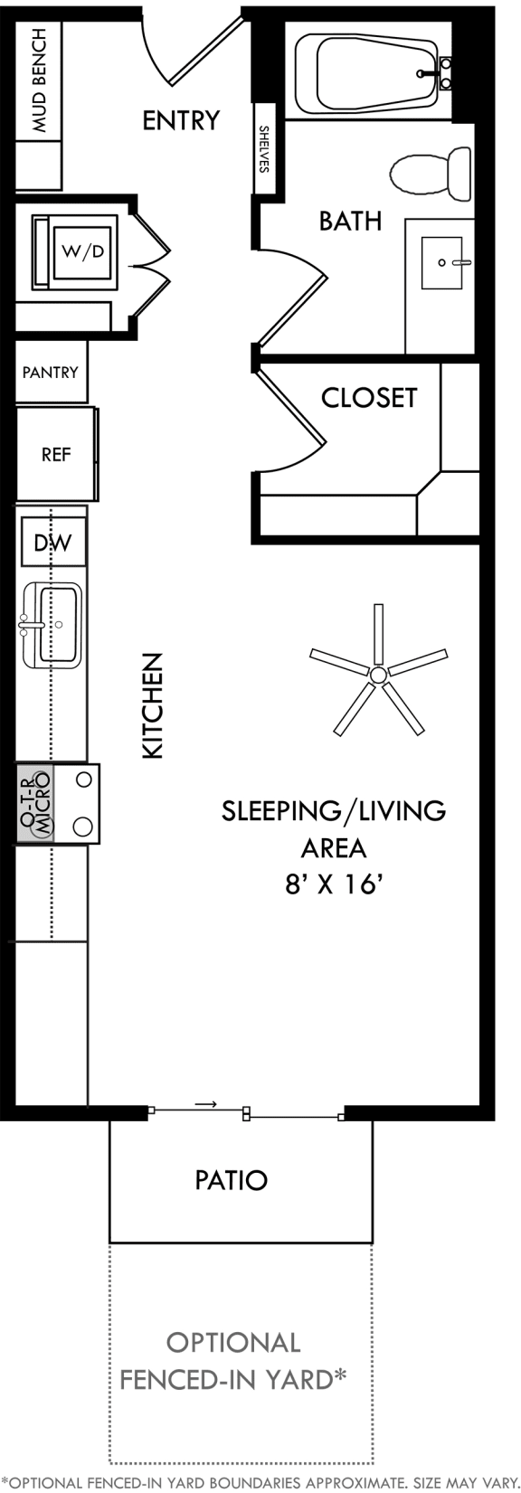a floor plan of a small house with a bedroom and a bathroom