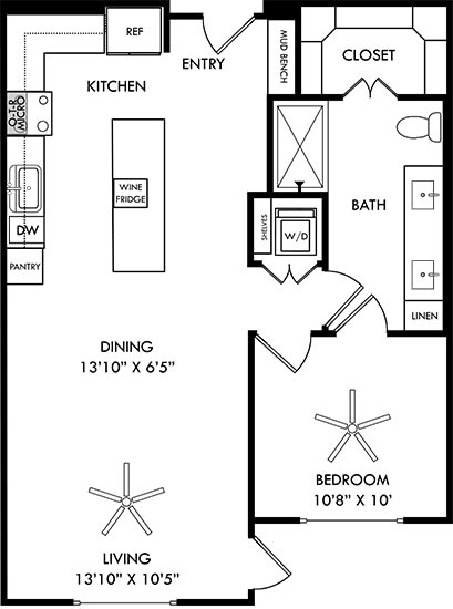 a floor plan of a small house with a kitchen and a living room