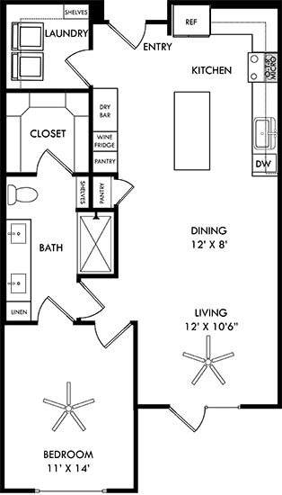 a floor plan of a small house with a kitchen and a living room