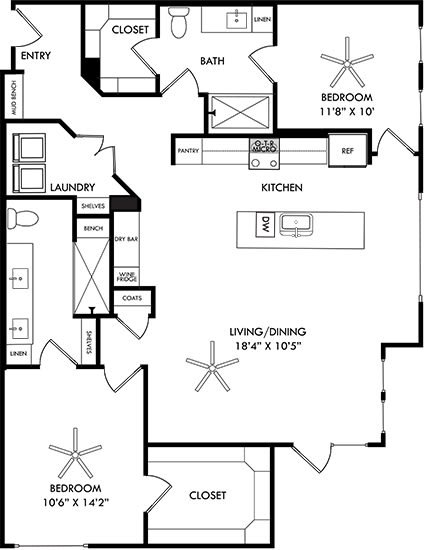 a floor plan of a house with bedrooms and bathrooms and a living room