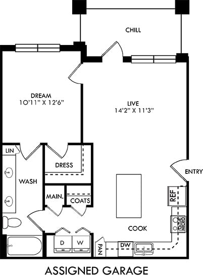 a floor plan of a house with a bedroom and a living room