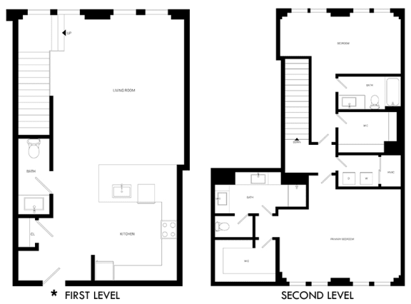 floor plan of the first level and second level of an apartment building