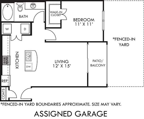A floor plan of a house with a garage labeled "ASSIGNED GARAGE".