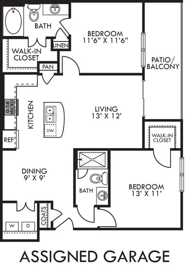 A black and white image of a floor plan for an Assigned Garage.