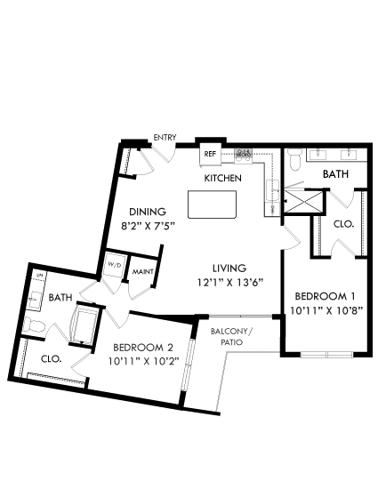 A floor plan of a house with labeled rooms such as "REF" and "KITCHEN".