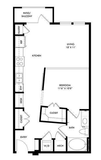 a floor plan of a small apartment with a bedroom and a living room