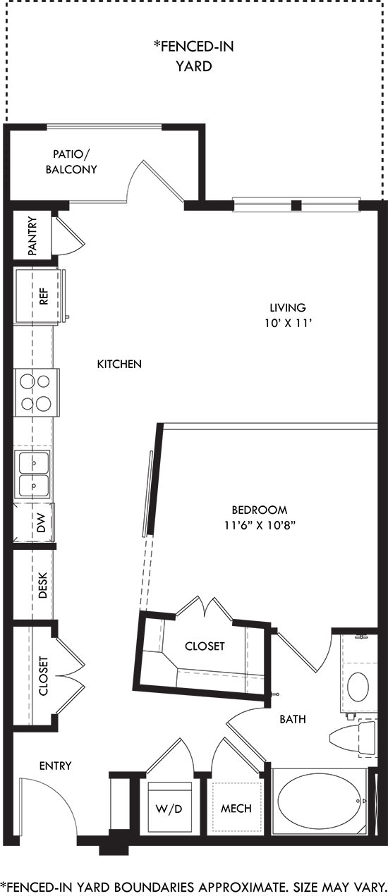 a floor plan of a studio apartment with a bedroom and a living room
