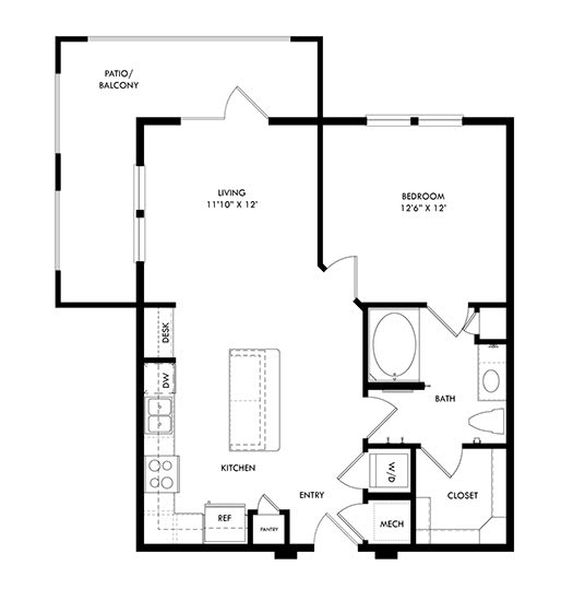a floor plan of a unit with a bedroom and a living room