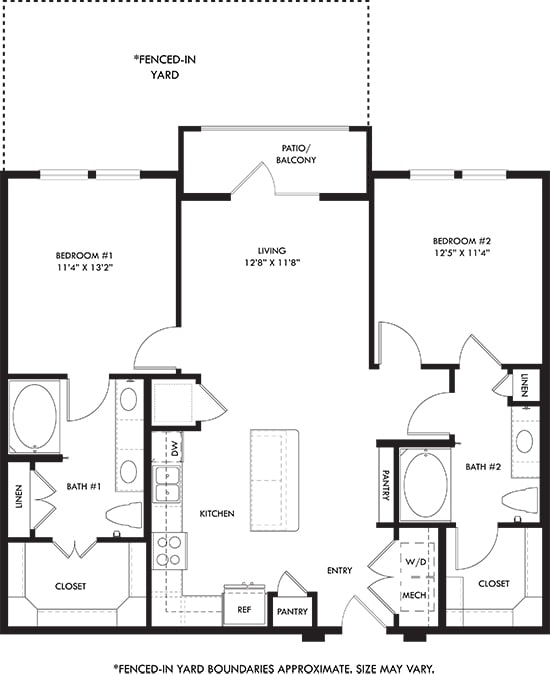 a floor plan of a house with three bedrooms and two baths