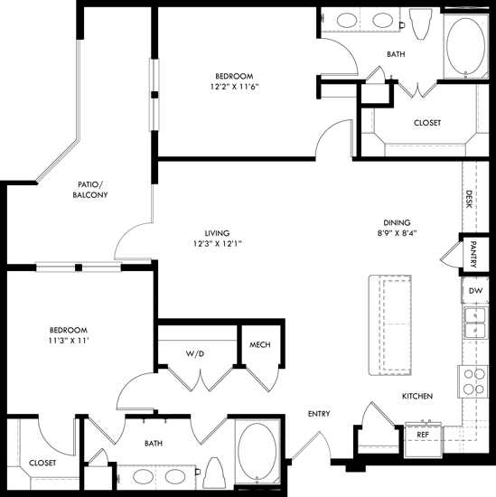 A black and white image of a floor plan for a house.