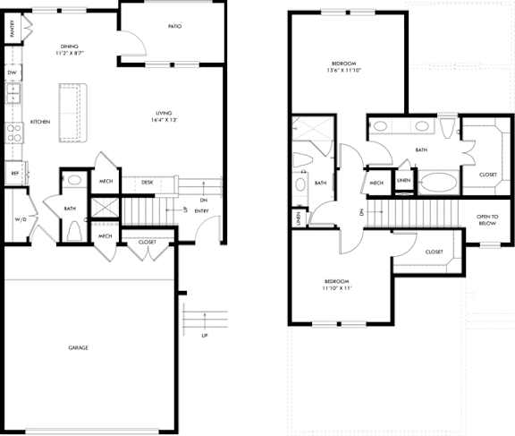A black and white floor plan of a two-story house with a garage.