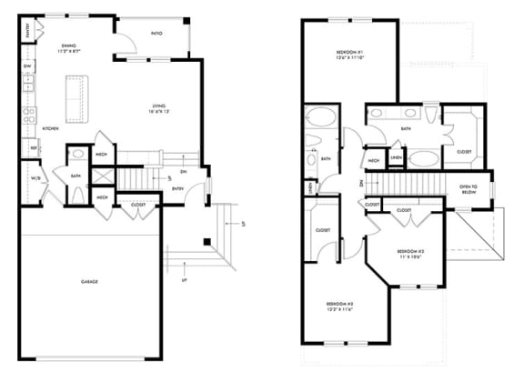 two diagrams of a floor plan of a house with different floors and bedrooms