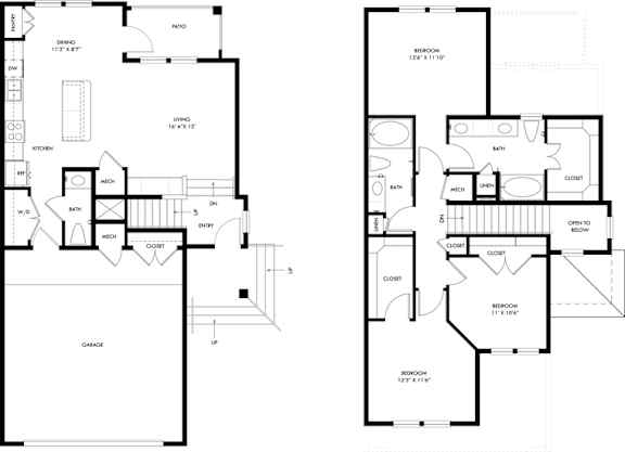 A floor plan of a two-story house with a garage.