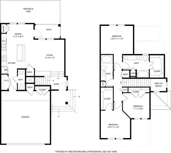 A floor plan of a house with two bedrooms, a living room, a kitchen, a bathroom, a dining area, a pantry, a cloakroom, and a garage.
