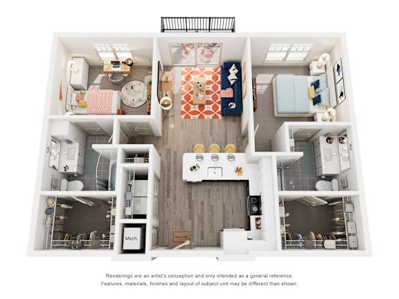 A diagram of a house with a kitchen, living room, and bathroom.