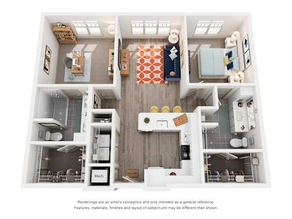 A dollhouse with furniture and decorations.