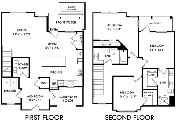 a floor plan of the first and second floor of a house