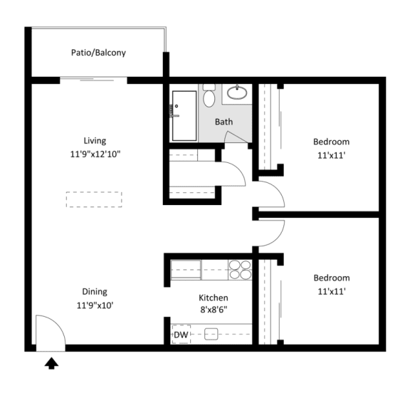 Two Bed One Bath - B1 Floor Plan at Broadmoor Springs, Colorado Springs, CO, 80906