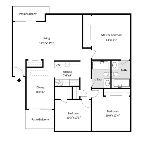 Three Bed Two Bath - C1 Floor Plan at Broadmoor Springs, Colorado Springs, CO, 80906