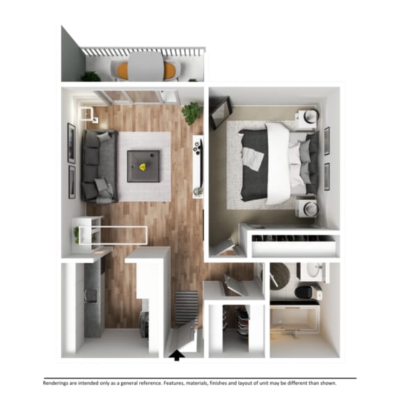 One Bed One Bath - A1 Floor Plan at Broadmoor Springs, Colorado Springs, CO, 80906