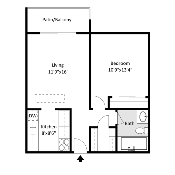 One Bed One Bath - A1 Floor Plan at Broadmoor Springs, Colorado Springs, CO, 80906