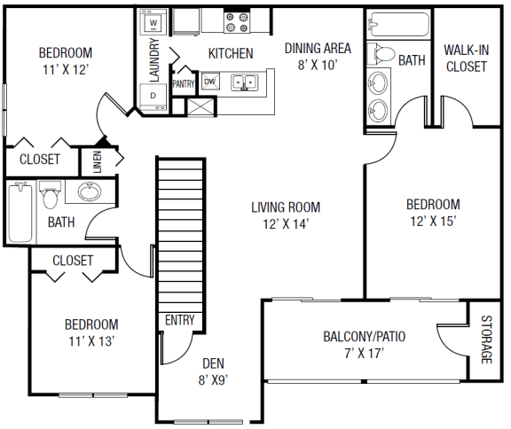 The Wacissa Floor plan - 3 Bedrooms 2 Baths + Den 1,543 Sq. Ft.