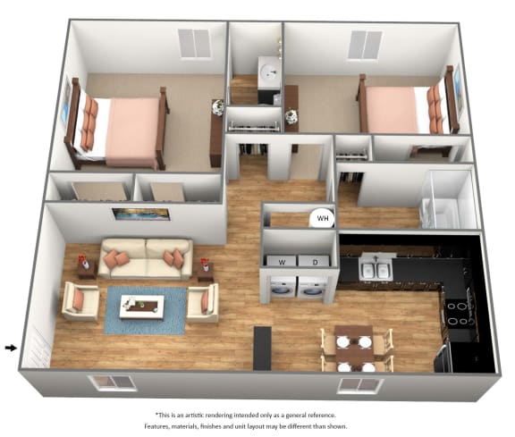 2 bedroom 2 bathroom floor plan F at Park Place Apartments, Kentucky