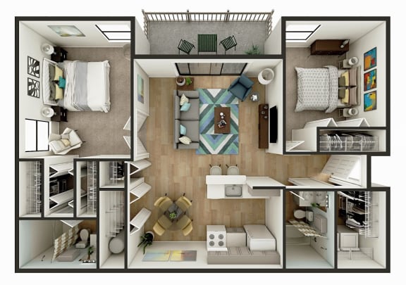 2 bedroom 2 bath floor plan B at Whisper Lake Apartments, Winter Park, FL, 32792