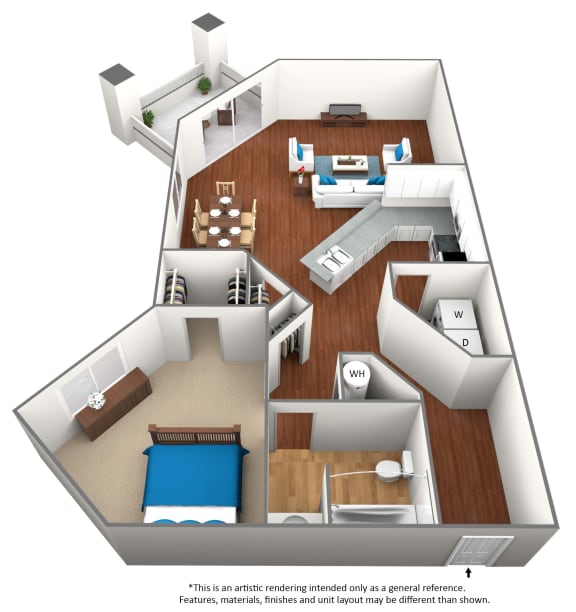Floor Plan  1 bedroom 1 bathroom floor plan H at University Ridge Apartments, North Carolina, 27707