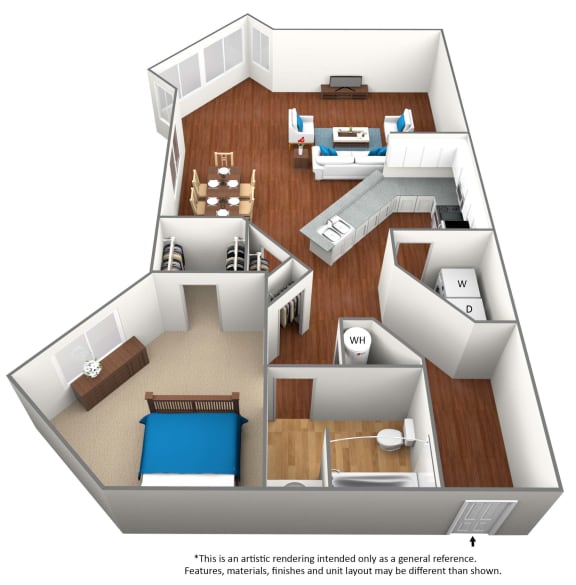 Floor Plan  1 bedroom 1 bathroom floor plan K at University Ridge Apartments, Durham, 27707