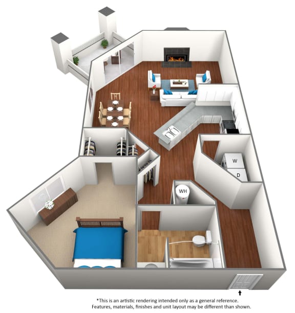 1 bedroom 1 bathroom floor plan F at University Ridge Apartments, Durham