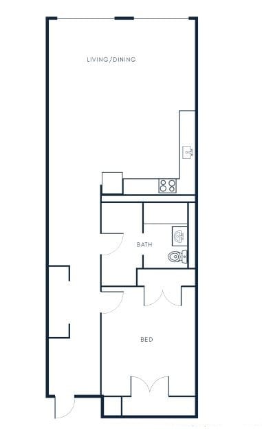 A4 1 Bed 1 Bath Floor Plan Layout at Riverwalk Apartments, 01843