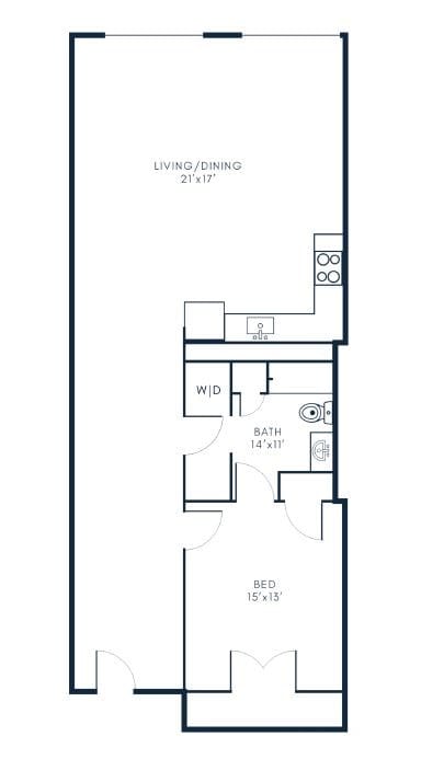 A6 1 Bed 1 Bath Floor Plan Layout at Riverwalk Apartments, Lawrence, Massachusetts