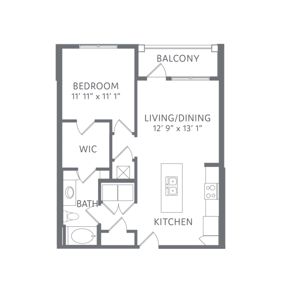 Floor Plan  The Anchorage 1 Bed 1 Bath Floor Plan at AxisOne, Stuart, Florida