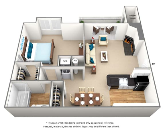 1 bedroom 1 bathroom floor plan A at Montclair Apartments, Silver Spring, MD
