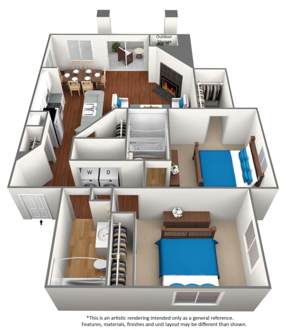 Floor Plan  2 bedroom 2 bathroom floor plan A at University Ridge Apartments, North Carolina, 27707