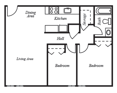 2 Bedroom 1 Bath Floor Plan at The Montecito, Colorado Springs, 80916