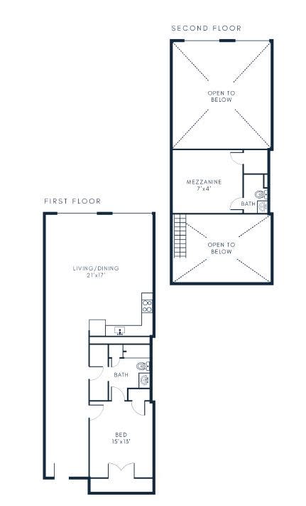 B2 2 Bed 1.5 Bath Floor Plan Layout at Riverwalk Apartments, 01843