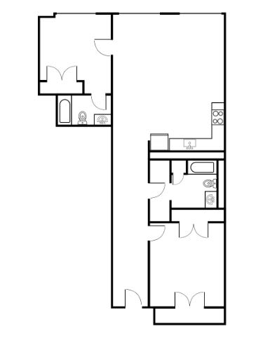 B3 2 Bed 2 Bath Floor Plan Layout at Riverwalk Apartments, Lawrence, Massachusetts