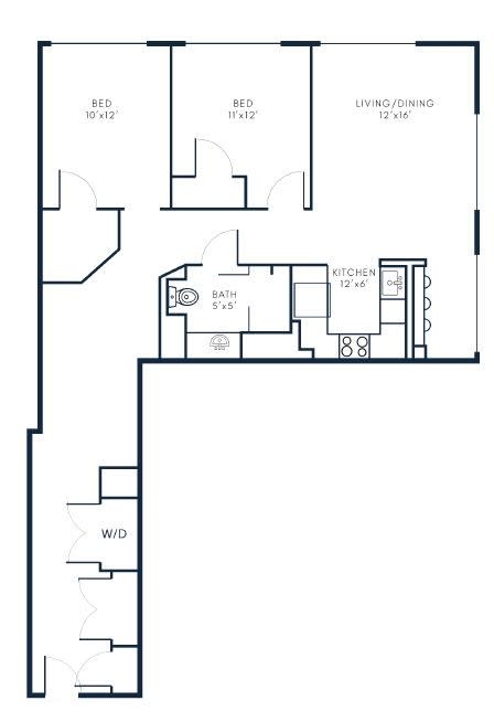 Floor Plan  B8 2 Bed 1 Bath Floor Plan Layout at Riverwalk Apartments, Lawrence, MA
