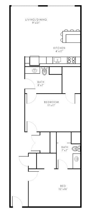 B9 2 Bed 2 Bath Floor Plan Layout at Riverwalk Apartments, Lawrence, MA 01843