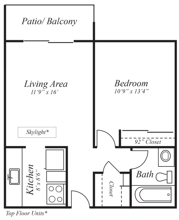 1 Bed 1 Bath Floor Plan at Broadmoor Springs, Colorado Springs, CO, 80906